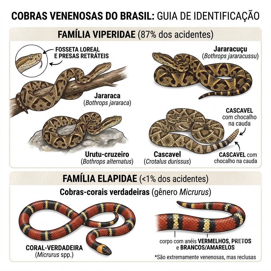 Guia de identificação de espécies de cobras venenosas do Brasil - Viperidae e Elapidae