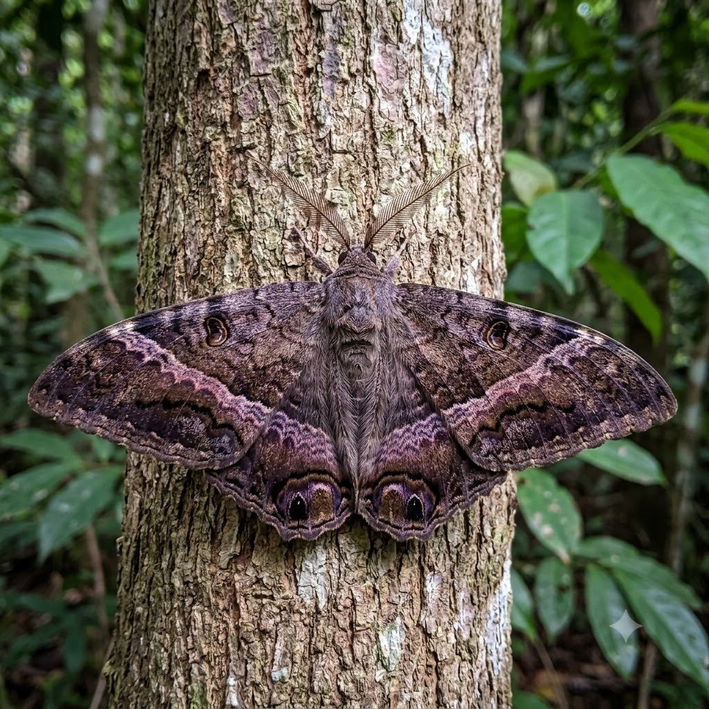 Mariposa bruxa grande descansando no tronco de árvore demonstrando que não pica e não cega