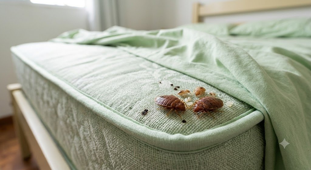 Foto real de percevejos de cama no colchão - Dedetização profissional em Barra Bonita