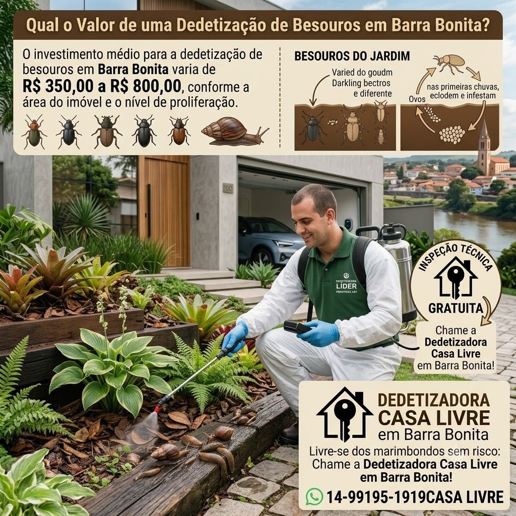 Dicas de prevenção contra invasões de besouros em Barra Bonita - Infográfico de lâmpadas amareladas, telas em janelas e vedação de grãos