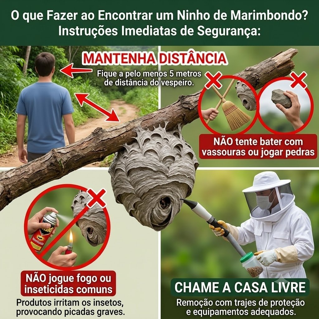O que fazer ao encontrar um ninho de marimbondo em Barra Bonita - Infográfico de instruções imediatas de segurança Casa Livre