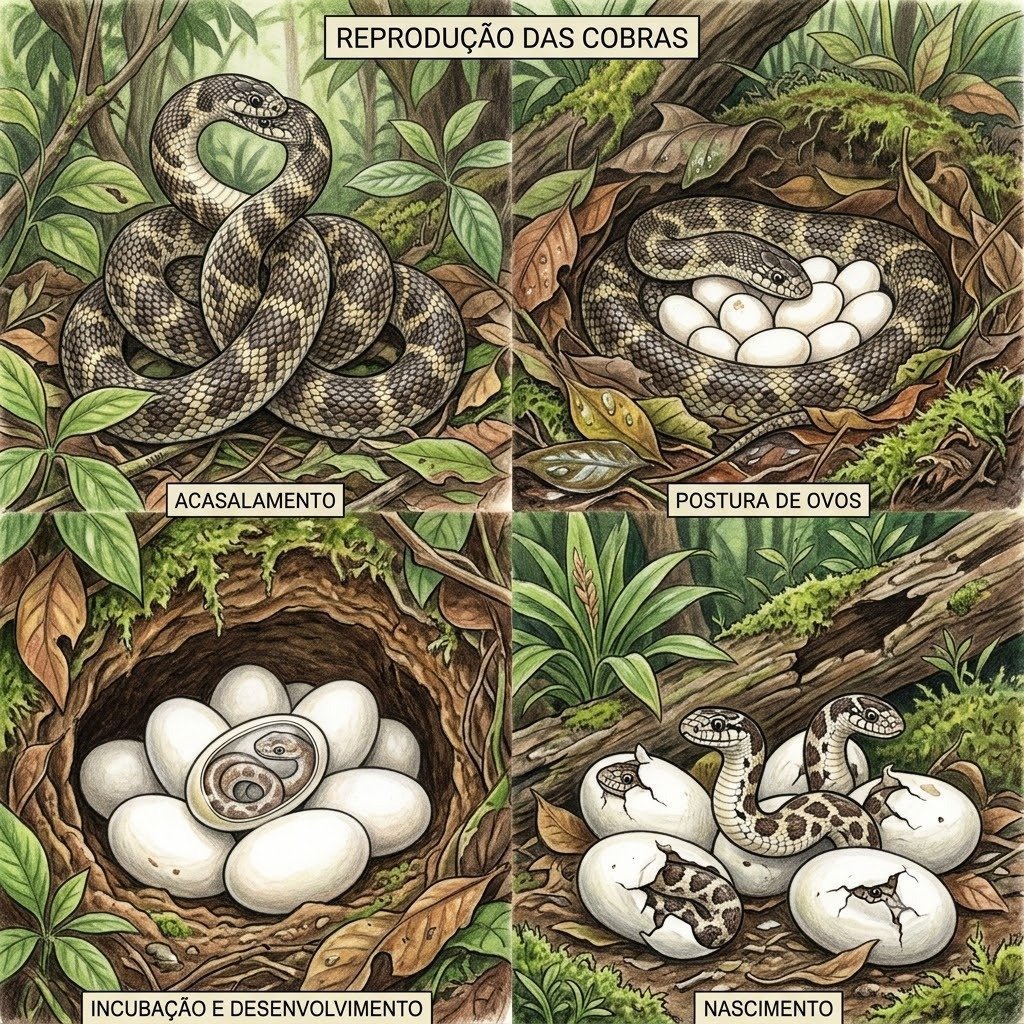 Como as cobras se reproduzem em Barra Bonita - Infográfico acasalamento, ovos e nascimento